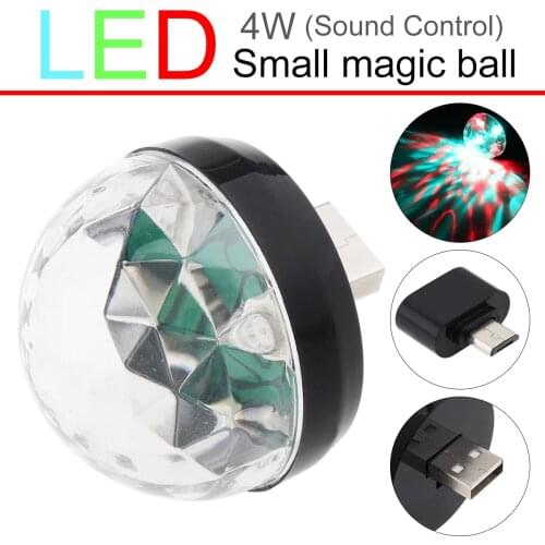 4W Mini USB LED Sound Active Party Light Crystal Magic Ball RGB Colorful Stage Light Support for Andriod Phone for Home Car KTV