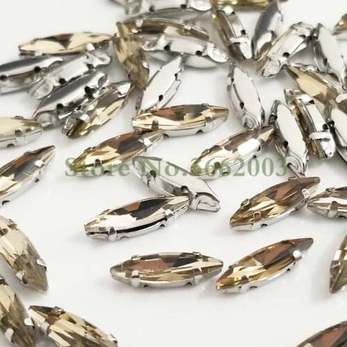 4x15mm 50pcs/pack light coffee Horse eye shape Glass Crystal flatback sew on rhinestones,Diy Clothing accessories SWM41504
