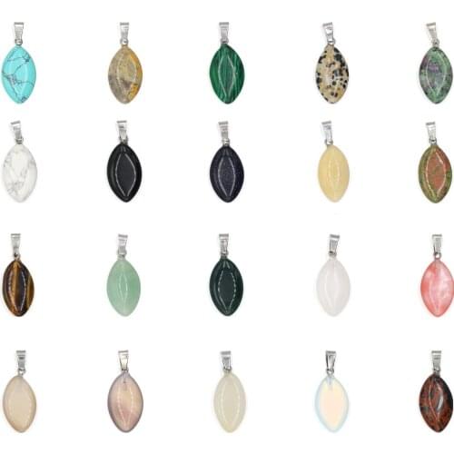 5Pcs Natural Gem Stone Charms Marquise Shape Turquoises Tiger Eye Opal Charms for DIY Necklace Earring Making Jewelry Findings