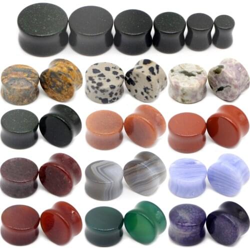 Alisouy 2pcs Stone Ear Plug Tunnel Ear Piercings Earring Gauges Piercing Ear Stretcher Ear Plugs Body Piercing Jewelry 6-16mm