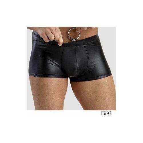 Free shipping Black sexy Patent leather mens boxershorts, Mens show faux leather boxer