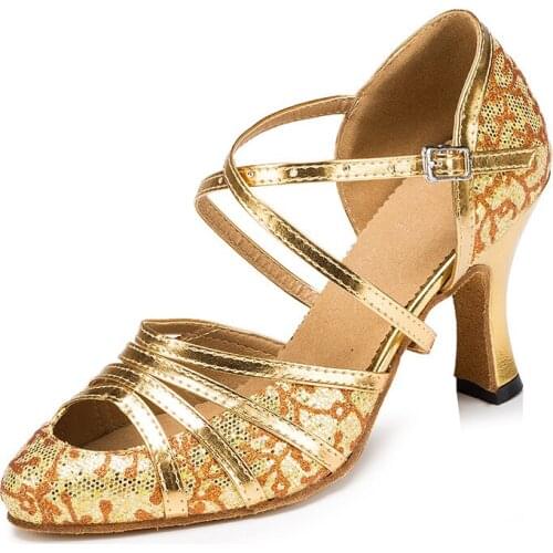 Flash+PU Glitter Ballroom Latin Dance Shoes Salsa Dance Shoes Heel 5cm/6cm/7cm/8cm Closed Toe Tango Waltz Shoes