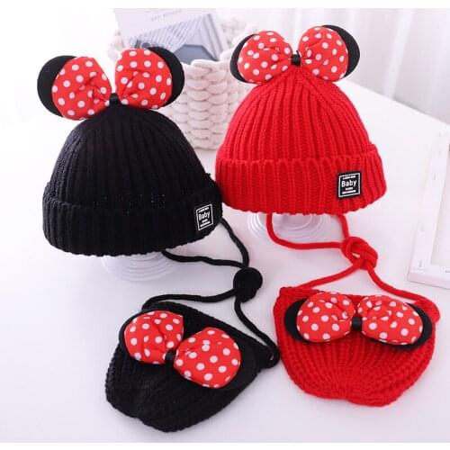 2-8-year-old Childrens Hat Korean Cute Mickey Girl Wool Hat + Bag Little Girl Baby Knitting Basin Hat Baby Pullover Hat