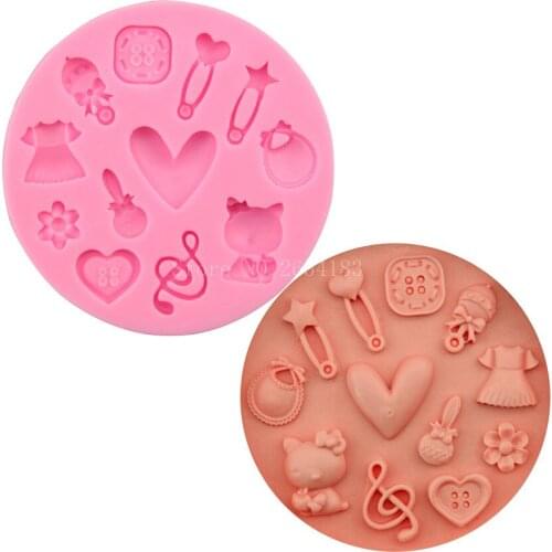 DIY Baby Cartoon Toy Love Heart Silicone Fondant Cake Mold Cupcake Jelly Candy Chocolate Decoration Baking Tool Moulds FQ2273