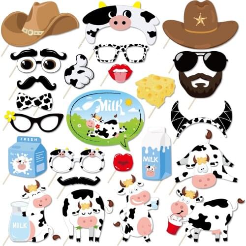 Farm Animals Party Fresh Milk Cow Theme DIY Photobooth Props Jungle Animals Party Theme Cows Photobooth Props Party Decorations