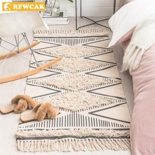 Morocco Cotton Hand Woven Printed Area Rugs Tufted Tassels Throw Rug Machine Washable Bath Mat Tapete Para Doormat Sala Carpet