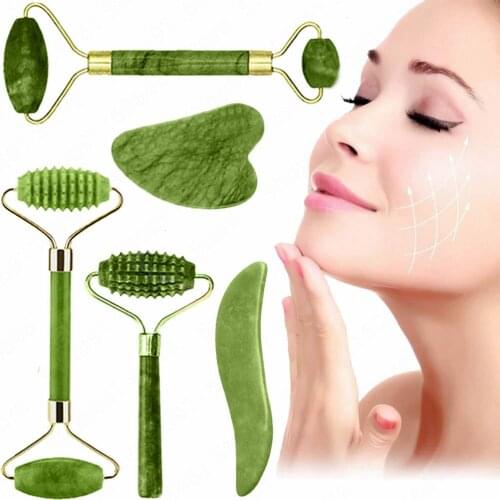 Gua Sha Facial Massager For Face Gouache Scraper Set Gua Sha Stone Natural Jade Roller Guasha Massage Tool Roller For Face Care