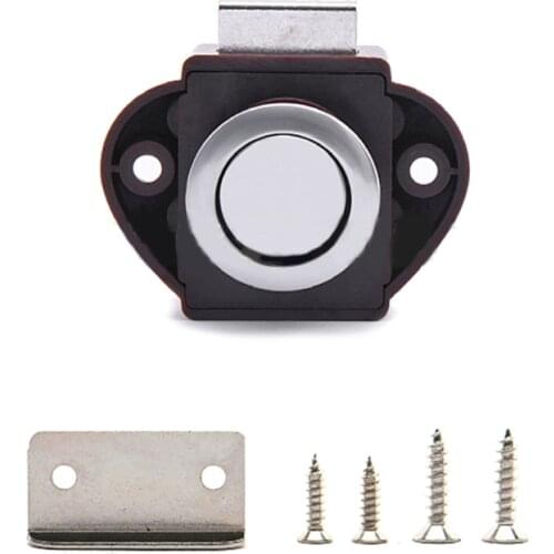 Metal Push Button Latches Keyless Catches Locks RV Home Cabinet Drawer Latch Button Locks Wearproof Furniture Door Lock