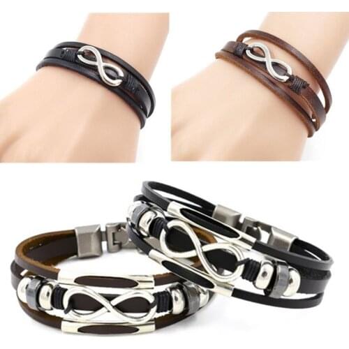 Fashion Beautiful Leather Cuff Bangle Wristbands Men Braided Chic Alloy Bracelets Pop Hot Zinc Alloy Trendy Accessories 1 PC