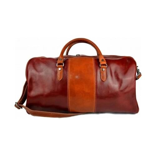 Mens leather duffle bag red honey shoulder bag travel bag luggage weekender carryon cabin bag