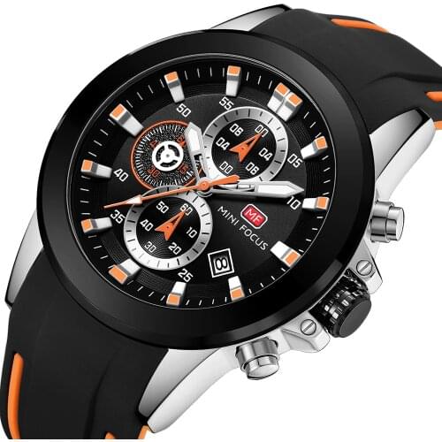 MINI FOCUS Quartz Male Watch Luxury Chronograph Date Display Mens Watches Silicone Strap Waterproof Classic Sport Wrist Watch