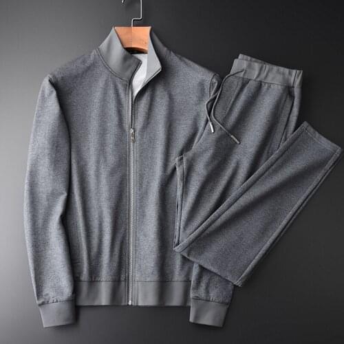 Stand Collar Hight Quality Flower Yarn Slim Fit Men With Pant Fashion 2pcs Sweatshirt Sport Set
