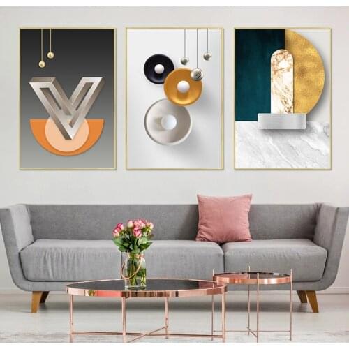 Cuadros Modern Geometric Wall Art Abstract Nordic Posters Orange Grey Canvas Paintings Home Decor Wall Pictures For Living Room