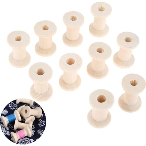10Pcs Wood Bobbins Reels Organizer For Ribbon Sewing Tools Natural Wooden Empty Thread Spools Cylinder Needlework Manual Crafts