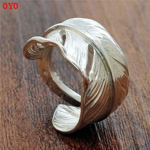 Original replica 925 sterling silver male and female couple rings original color feather ring