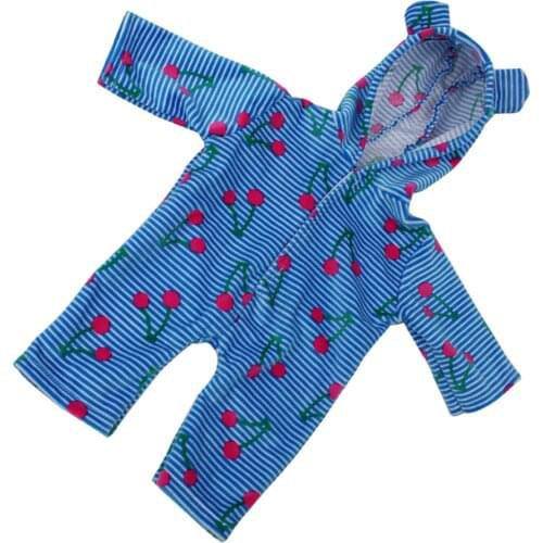 18inch Newborn Baby Doll Casual Outfits Blue Stripe Printed Pajama Rompers Clothing For American Doll Doll Accessory