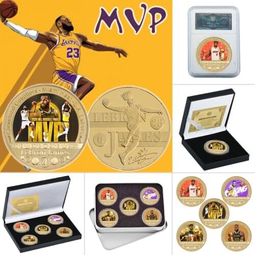 Basketball MVP Player Gold Plated Coin Collectibles with Coin Holder Sports Original Coin Set US Souvenir Birthday Gifts for Man