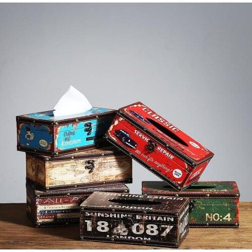 Retro Creative Container Design Iron Tissue Box Home Car Napkin Paper Container Wood Paper Towel Storage Case Home Decor