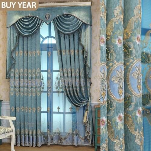 European Style Curtains for Living Dining Room Bedroom Light Luxury Embroidered Curtains Villa Curtains Valance Window Custom