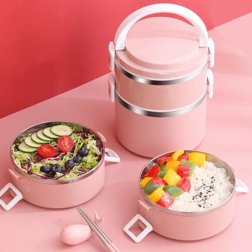 Keep Warm Lunch Box Pink Portable Large Capacity 2/3 Layer Bento Box Kawaii Lonchera Food Container With Insulation Bag ED50TH