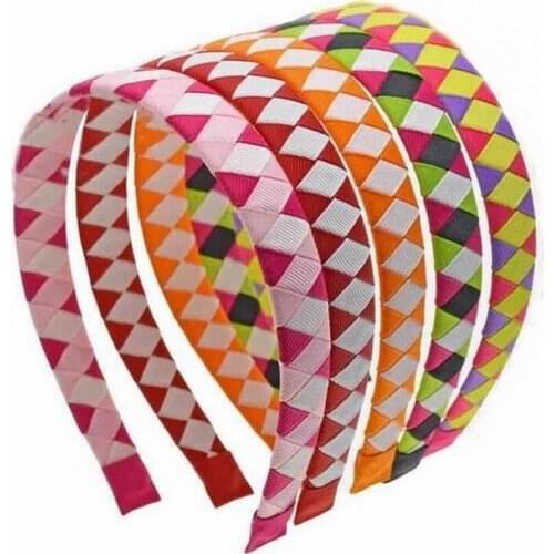 5pcs 1" women Basic woven head bands girl Lady headwear diamond check ribbon winding hair band hair Accessories FJ3107