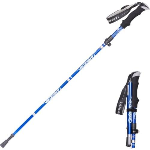 Walking Stick Alpenstock Telescopic Baton Hiking Trekking Poles Aluminum Alloy Metal Folding Cane Elderly People Crutches Pole