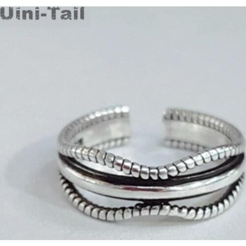 UiniTail new design hot sale 925 sterling silver simple temperament wave twist open ring fashion trendy sweet flowing feeling