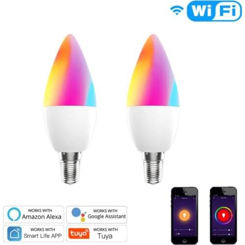 New Tuya WiFi Smart Bulb RGB+W+C LED Candle Bulb E14 Dimmable Light SmartLife/Remote Control Compatible With Alexa Google Home