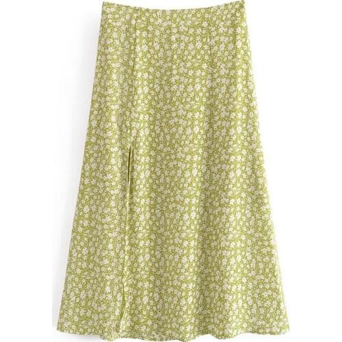 YENKYE Vintage Floral Print Sexy Slits Skirt Women Back Zipper High Waist Long Faldas Mujer Holiday Summer Chiffon Jupe Longue