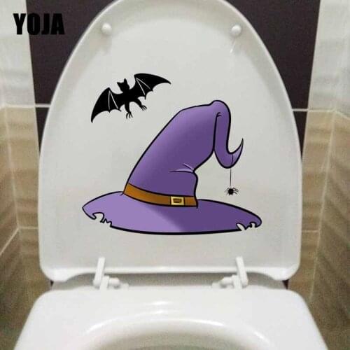 YOJA 23X20.7CM Intereting Home Decor Toilet Decal Wall Sticker Halloween Pointed Hat Wizard Hat Spider T5-1188
