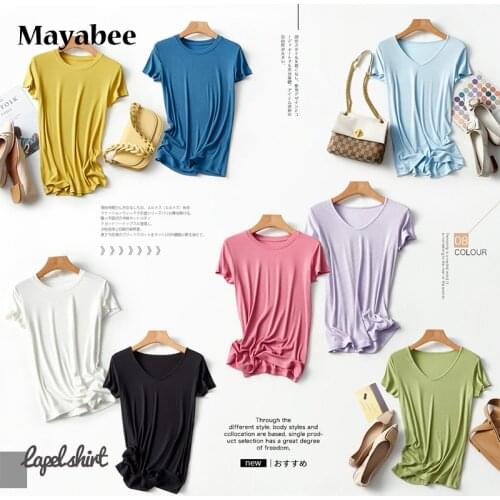 2021 Spring And Summer New Short-Sleeved Top Ribbed With Mulberry Silk Mask Woman Multicolor Round Neck T-Shirt