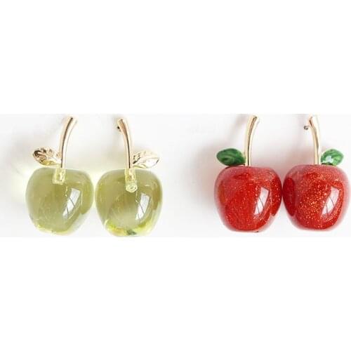 Minar Korea Japan Cute Clear Resin Apple Dangle Earrings for Women Gold Color Metal Red Green Fruit Statement Earrings Brincos