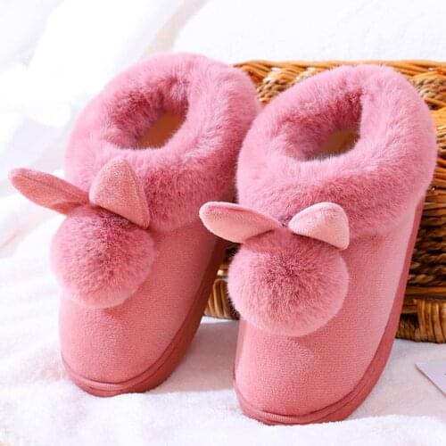 Women slippers casual shoes woman 2021 suede indoor winter slippers women shoes cute rabbit ears winter shoes home slippers