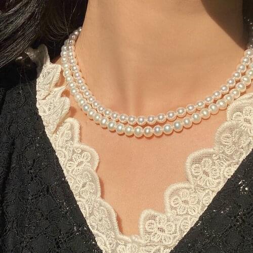 Gothic Baroque Imitation Pearl Chain Necklace for Women Bridal Wedding Strand Beaded Female Choker White Best Friend Jewelry