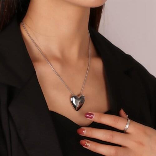 POTCET Stainless Steel Snake Bone Chain Heart Necklace Pendant Titanium Steel Fashion Hip Hop Geometry Party Womens Jewelry