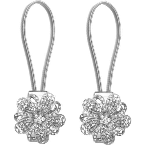 1 Pair Sparkling Crystal Flower Curtain Tieback Stretchy Curtain Buckle Clips Bind Stainless Spring Wire Magnetic Drapery Holder