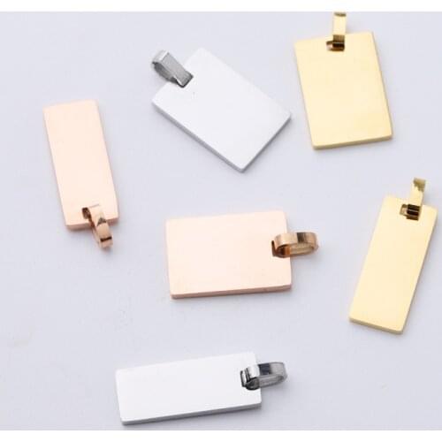 100% Stainless Steel rectangle Charms Blank For Engrave Rose Gold/Gold/Silver Color Metal Rectangle Tags Mirror Polished 10pcs