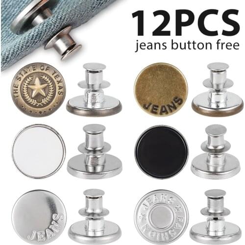 12pcs Snap Fastener Metal Buttons For Clothing Jeans Perfect Fit Adjust Self Increase Reduce Waist Free Nail Twist Sewing Button