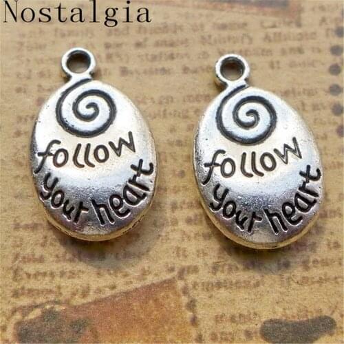 15pcs Inspirational Words Follow Your Heart Charms Antique Silver Plated Graduation Pendants For Jewelry Making Diy Handmade
