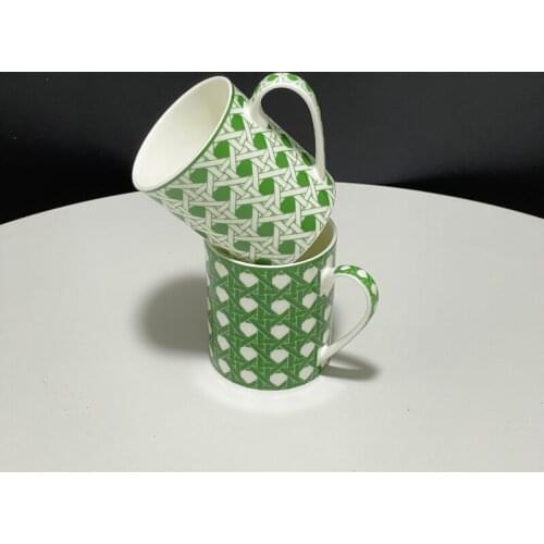 2PCS/SET Green Bone China Coffee Mugs With Box Porcelain Tea Milk Water Cups Home Decor Luxury Cup Gift For Family Boss Friends