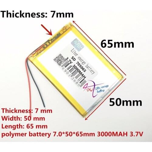 3.7V polymer lithium battery 705065 3000MAH mobile power Tablet PC GPS navigation