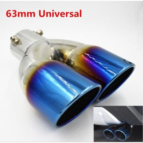 63mm Car Rear Dual Exhaust Pipe Tail Muffler Tip Stainless Steel Chrome Modified Throat Pipe Liner For Universal Car Accessory