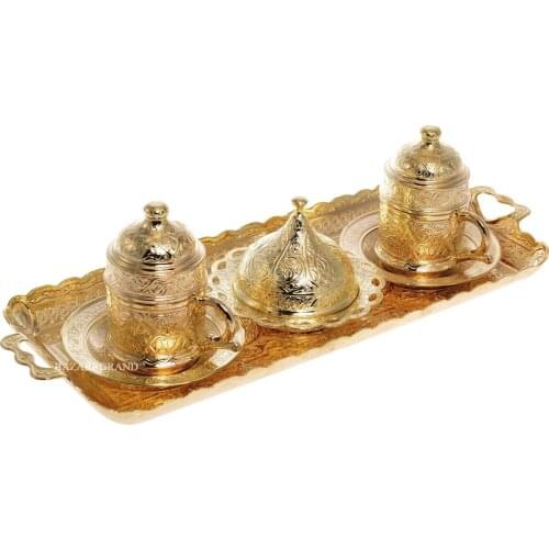 WHITE-YELLOW-MINI-ANTIQUE COPPER-ANTIQUE YELLOW COFFEE SET-DOUBLE COFFEE SET - OLD - ANTIQUE YELLOW - YOUR ELEGANT COFFEE SET FR