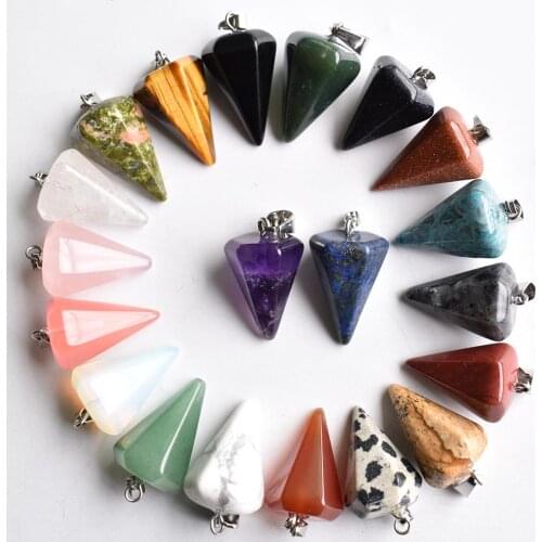 Wholesale 20pcs Natural stone Quartz Crystal lapis lazuli amethysts beads pendant Pendulum for diy Jewelry making Necklaces