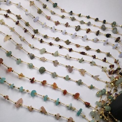 1Meter Handmade Semi-precious Copper Chain Gravel Stone Beads Chains for Jewelry Making DIY Necklace Bracelet Anklet Accessories