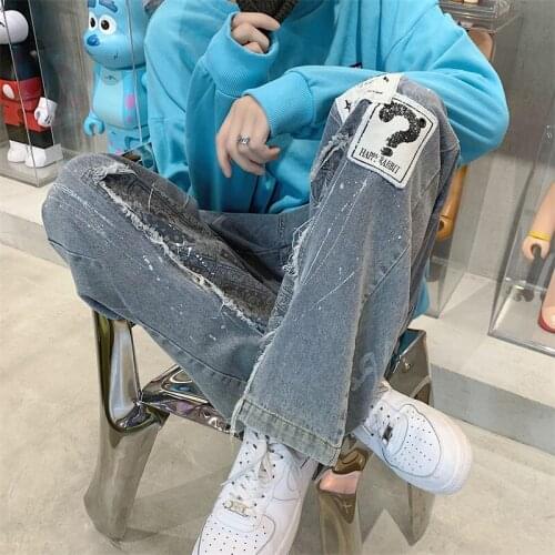 2021 Mens Y2k Low Rise Vintage Streetwear Denim Trousers Man Wide Leg Kpop Jeans Jogger Men Patchwork Baggy Jeans Pants