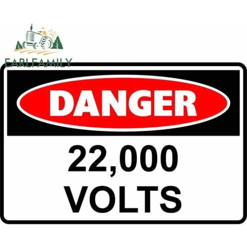 EARLFAMILY 13cm x 8.6cm Danger Signs 22,000 High Volts Decal Vinyl Window Door Warning Car Stickers Custom Decals