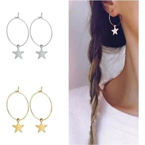 Ex1254 Summer Fashion simple geometric circle Pentagram star studs earrings 2021 trend Womens Jewelry Accessories
