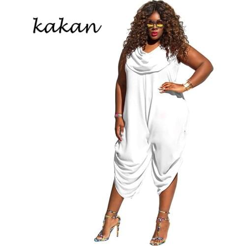 Kakan new solid color collar XL jumpsuit sexy loose white yellow black wine red jumpsuit XL-5XL