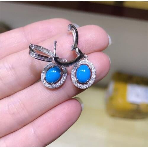 Classic elegance round natural blue turquoise drop earrings Natural gemstone earrings S925 silver woman party gift fine jewelry